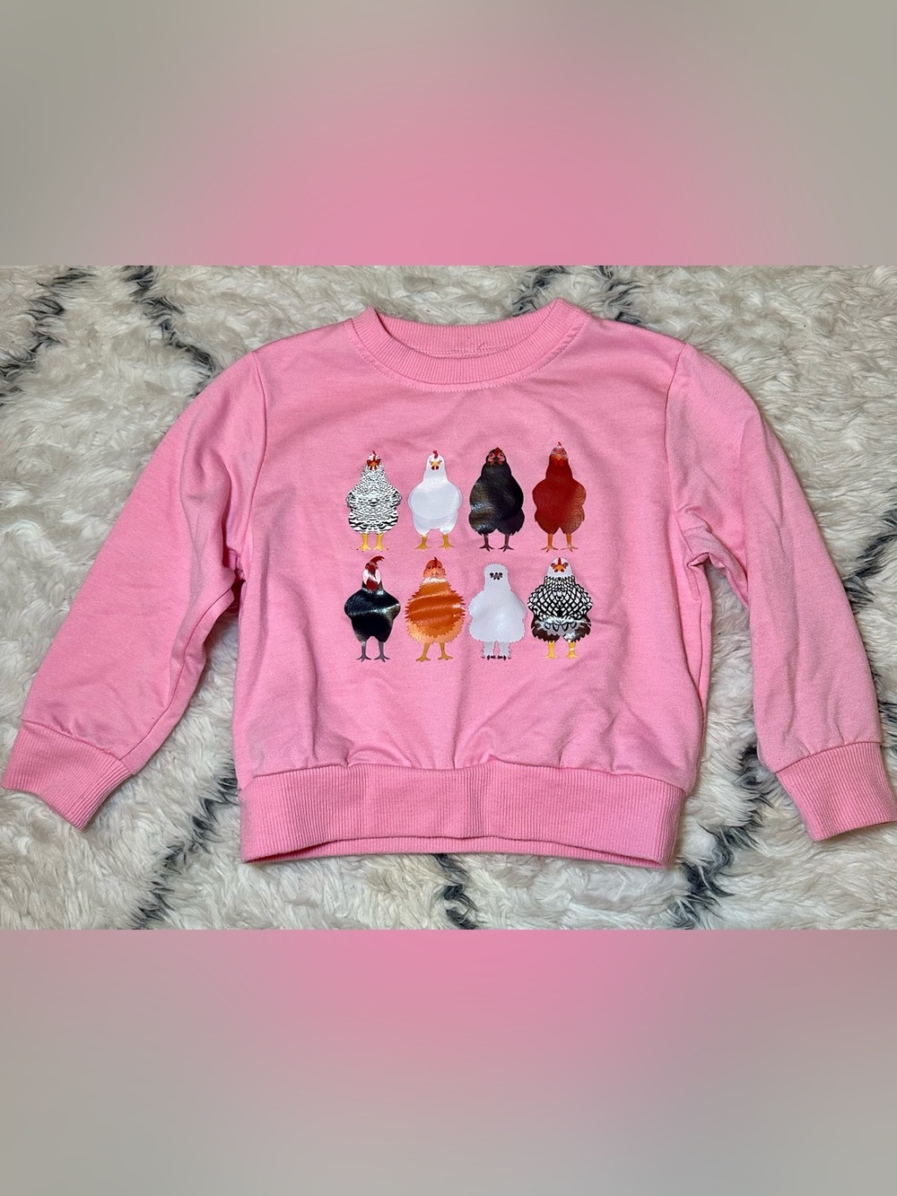 Pink Girls' Sweatshirt with Colorful Chicken Graphic